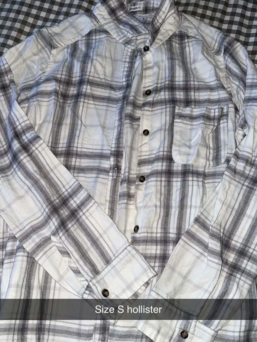 Hollister White and Gray Plaid Button-Down Shirt